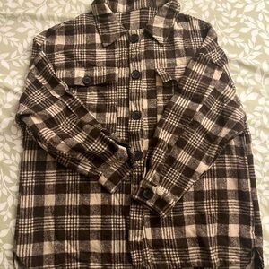 Brown Plaid Button-Up Jacket